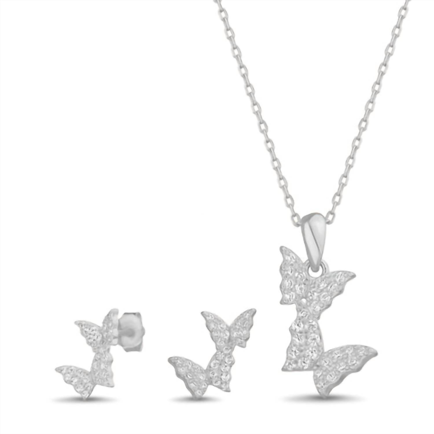 New Allyanna Gifts Women's Cubic Zirconia Butterfly Necklace & Earrings Set In S